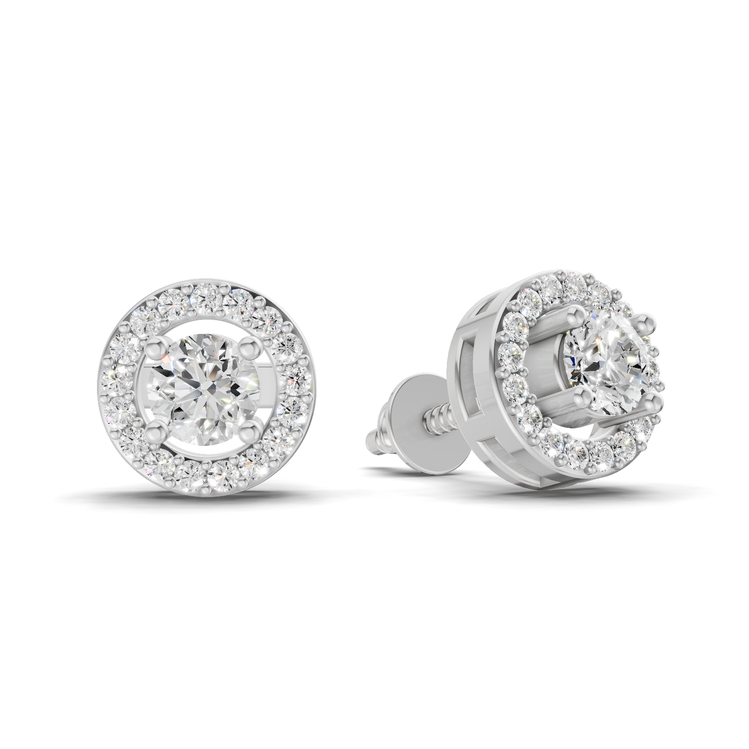 1.04 Carat Round Halo Stud Earrings 14K - White Gold