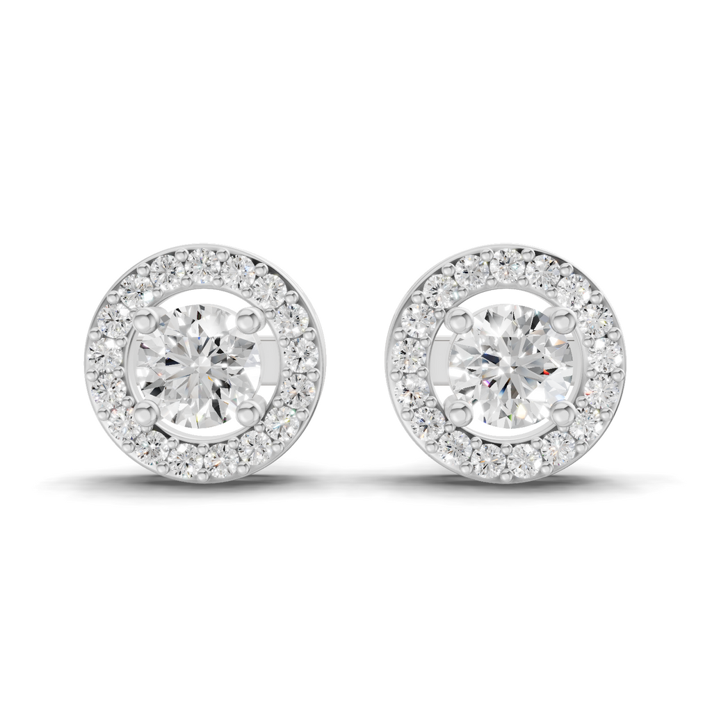 1.04 Carat Round Halo Stud Earrings 14K - White Gold