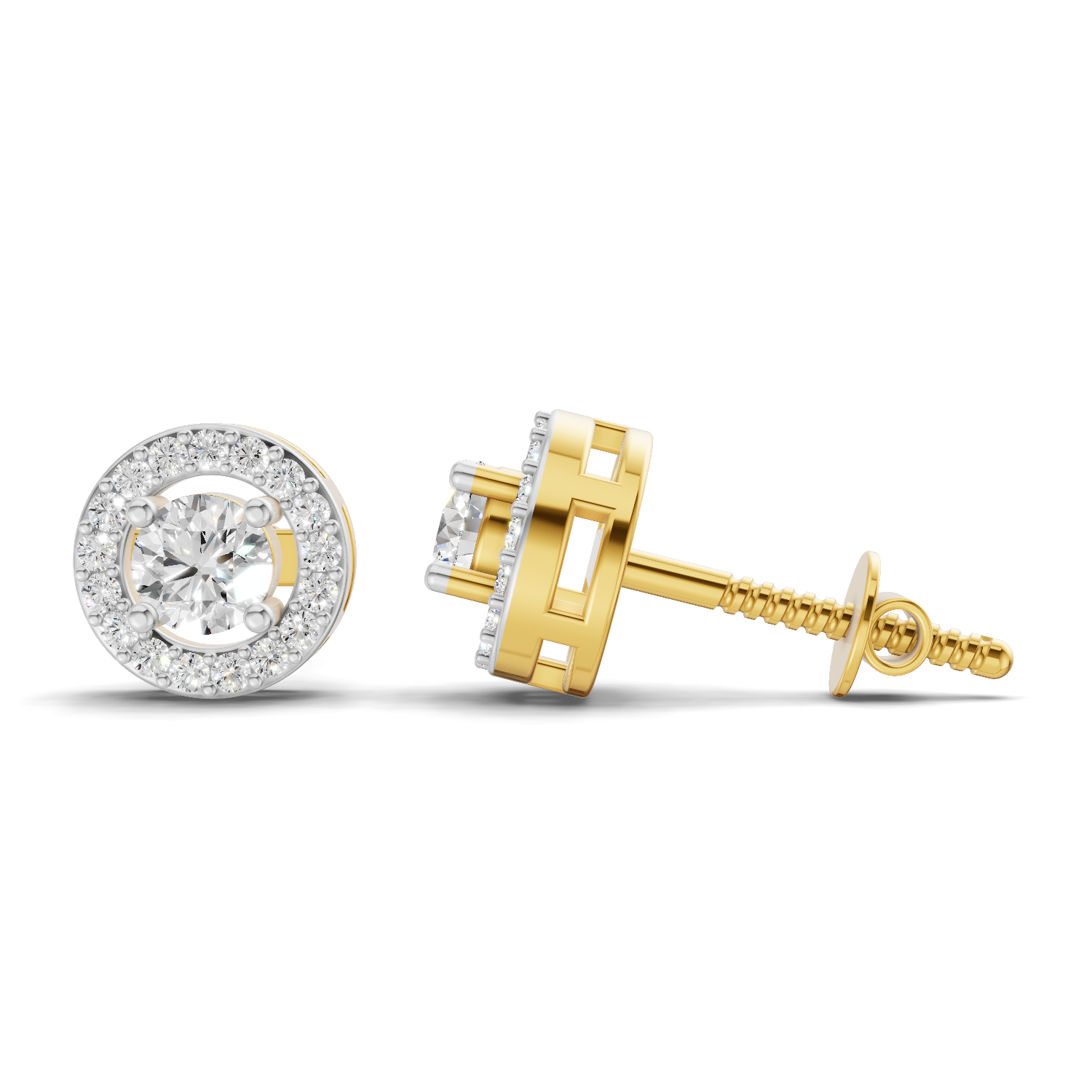 1.04 Carat Round Halo Stud Earrings 14K