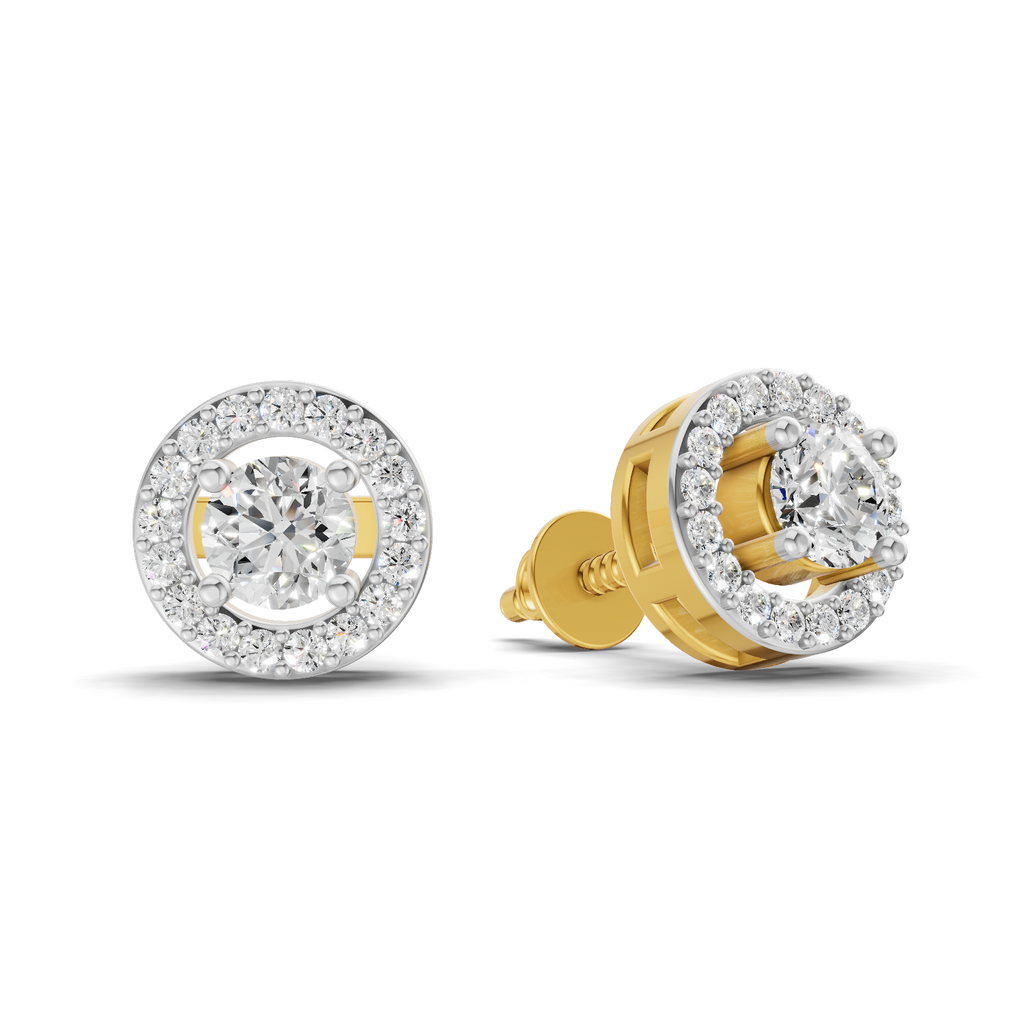 1.04 Carat Round Halo Stud Earrings 14K