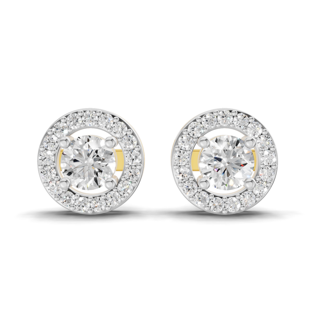 1.04 Carat Round Halo Stud Earrings 14K