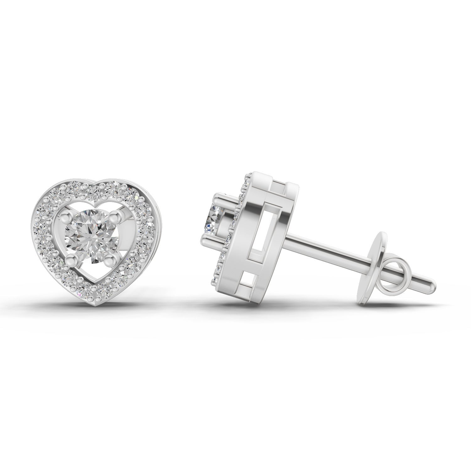 0.58 Carat Halo Diamond Stud Earrings 14K - White Gold