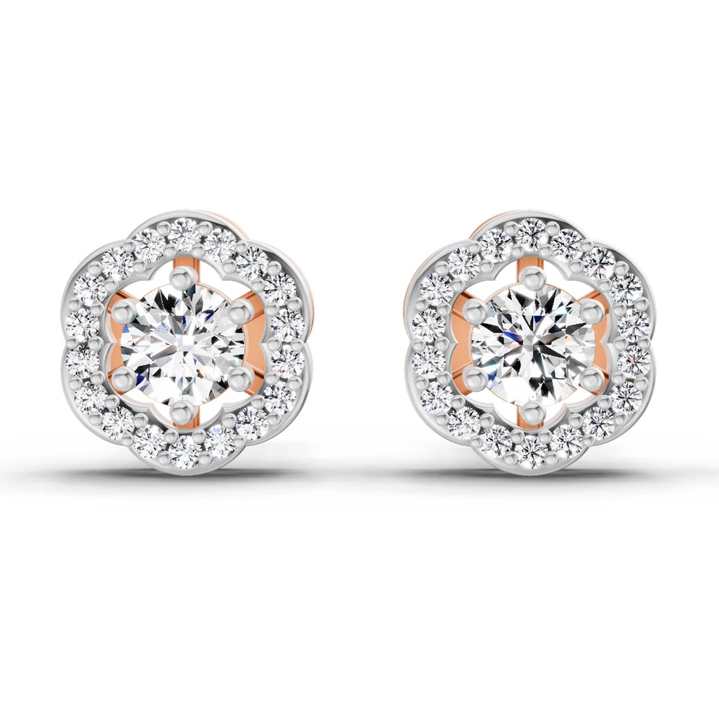 0.86 Carat Halo Diamond Stud Earrings 14K - Rose Gold