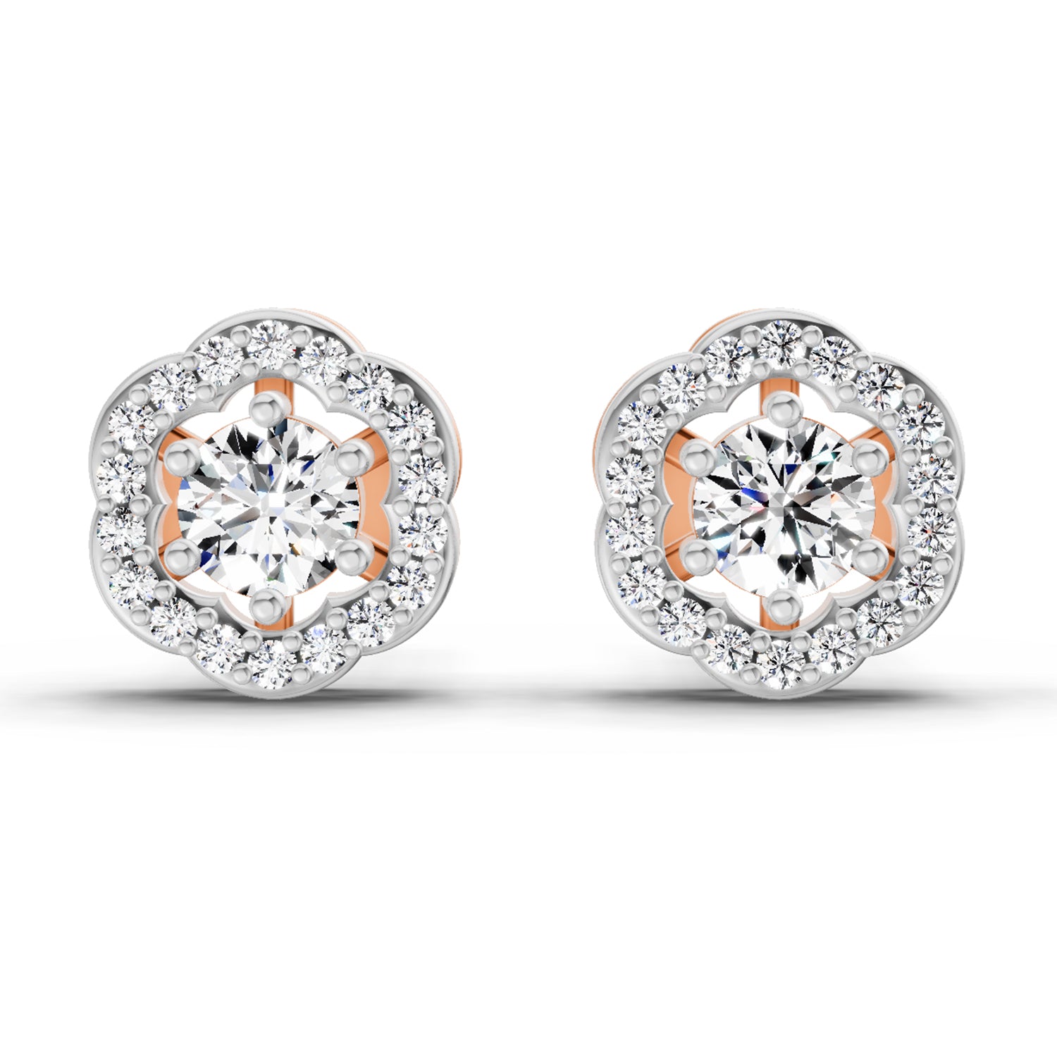0.86 Carat Halo Diamond Stud Earrings 14K - Rose Gold