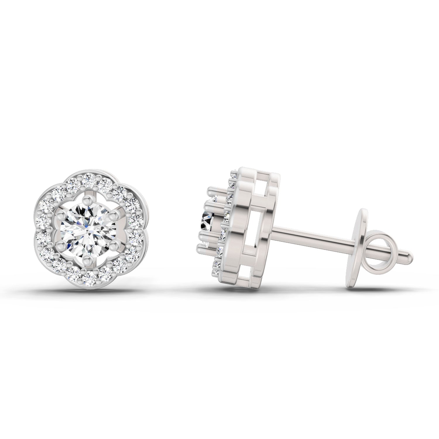0.86 Carat Halo Diamond Stud Earrings 14K - White Gold