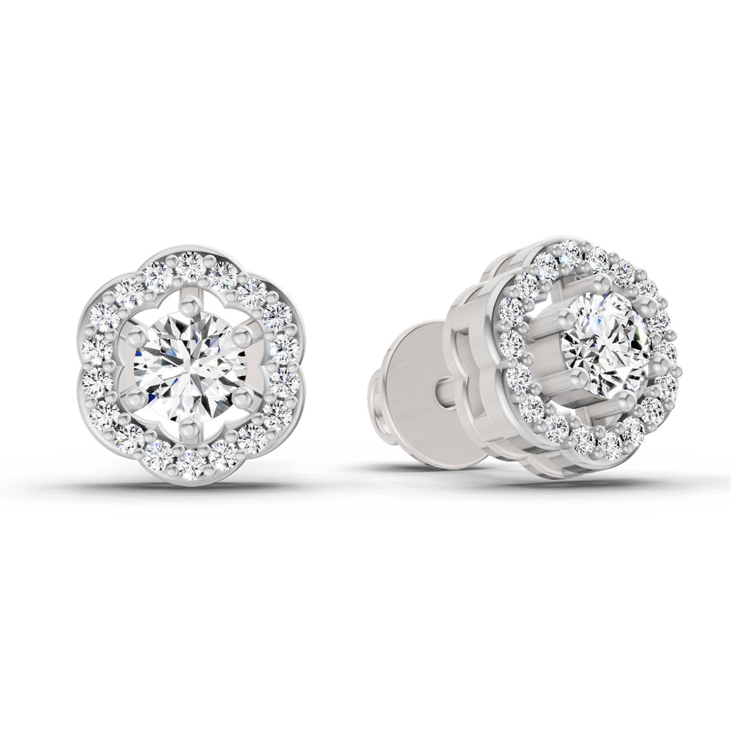 0.86 Carat Halo Diamond Stud Earrings 14K - White Gold