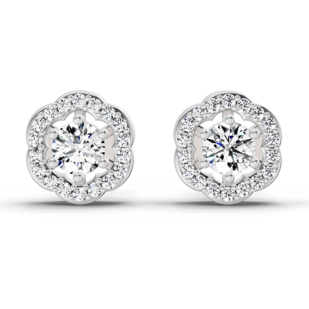 0.86 Carat Halo Diamond Stud Earrings 14K - White Gold