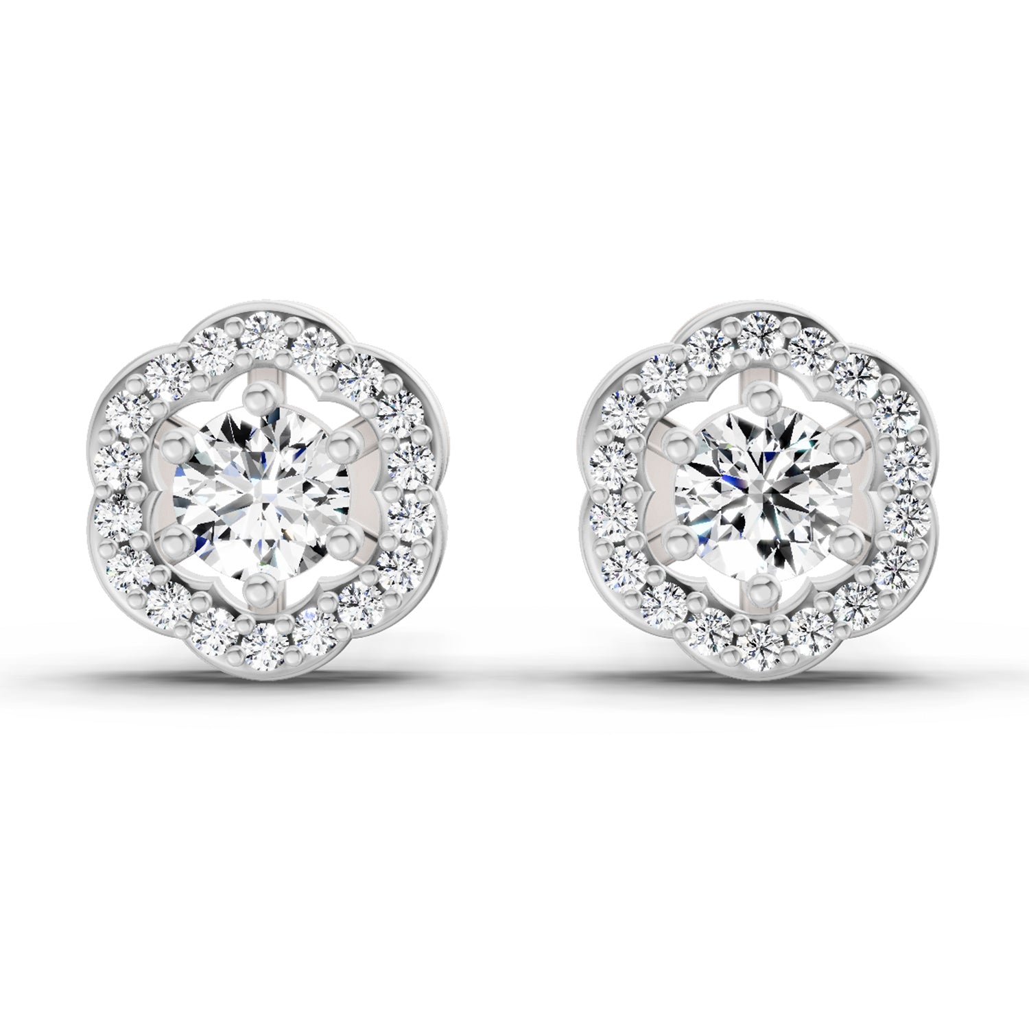 0.86 Carat Halo Diamond Stud Earrings 14K - White Gold
