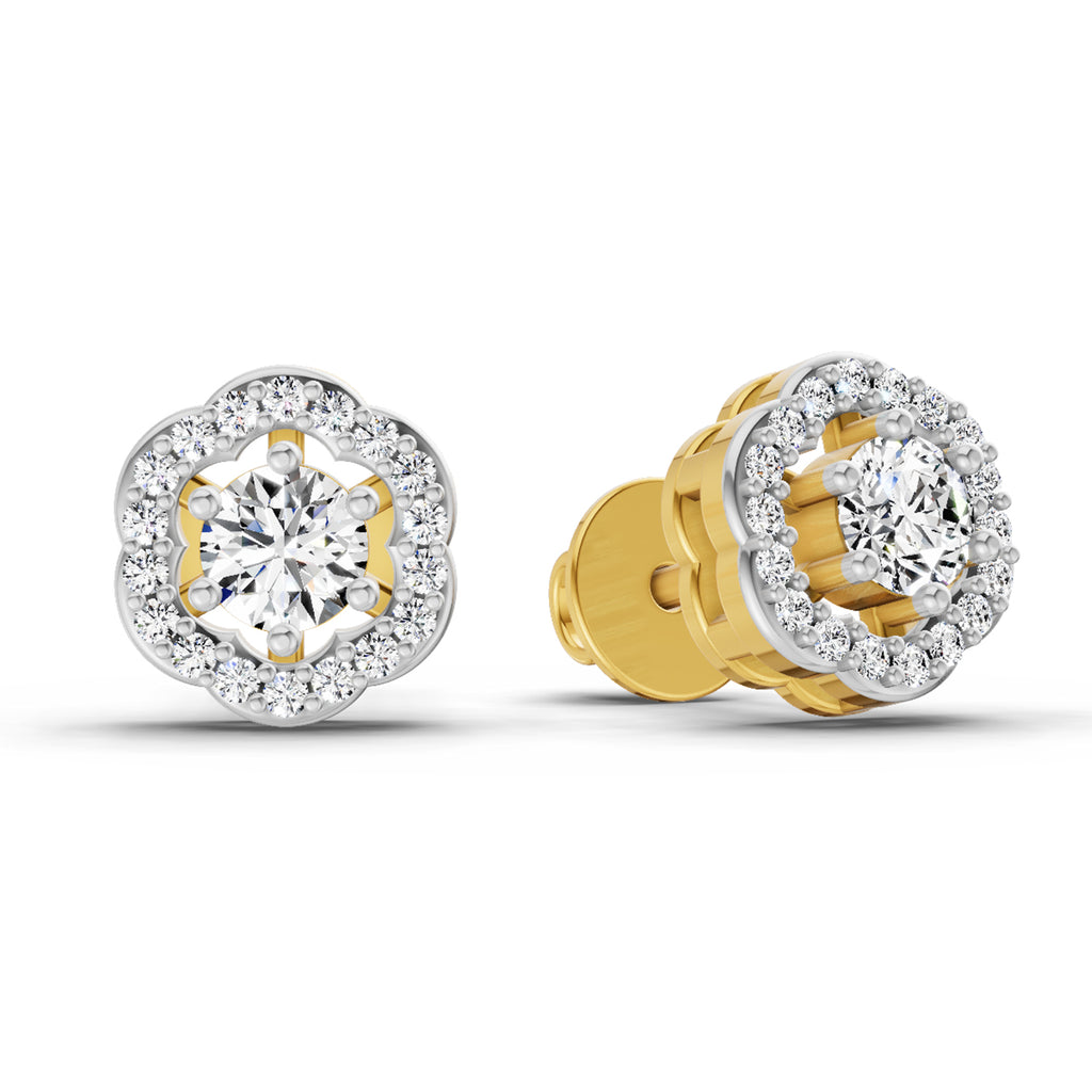 0.86 Carat Halo Diamond Stud Earrings 14K