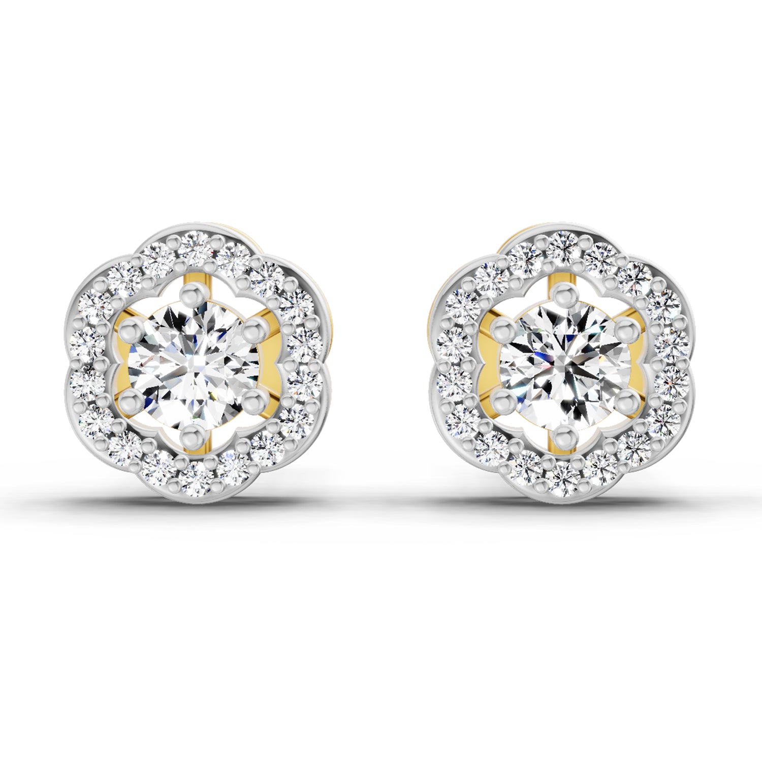0.86 Carat Halo Diamond Stud Earrings 14K