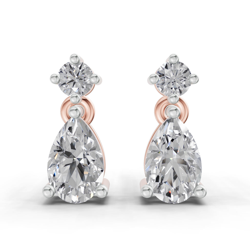0.89 Carat Pear-Shaped Diamond Drop Stud Earrings 14K - Rose Gold