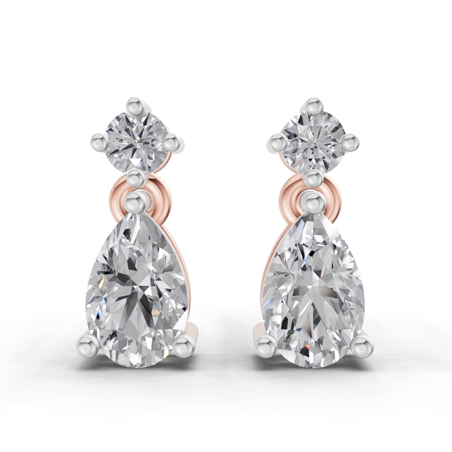 0.89 Carat Pear-Shaped Diamond Drop Stud Earrings 14K - Rose Gold