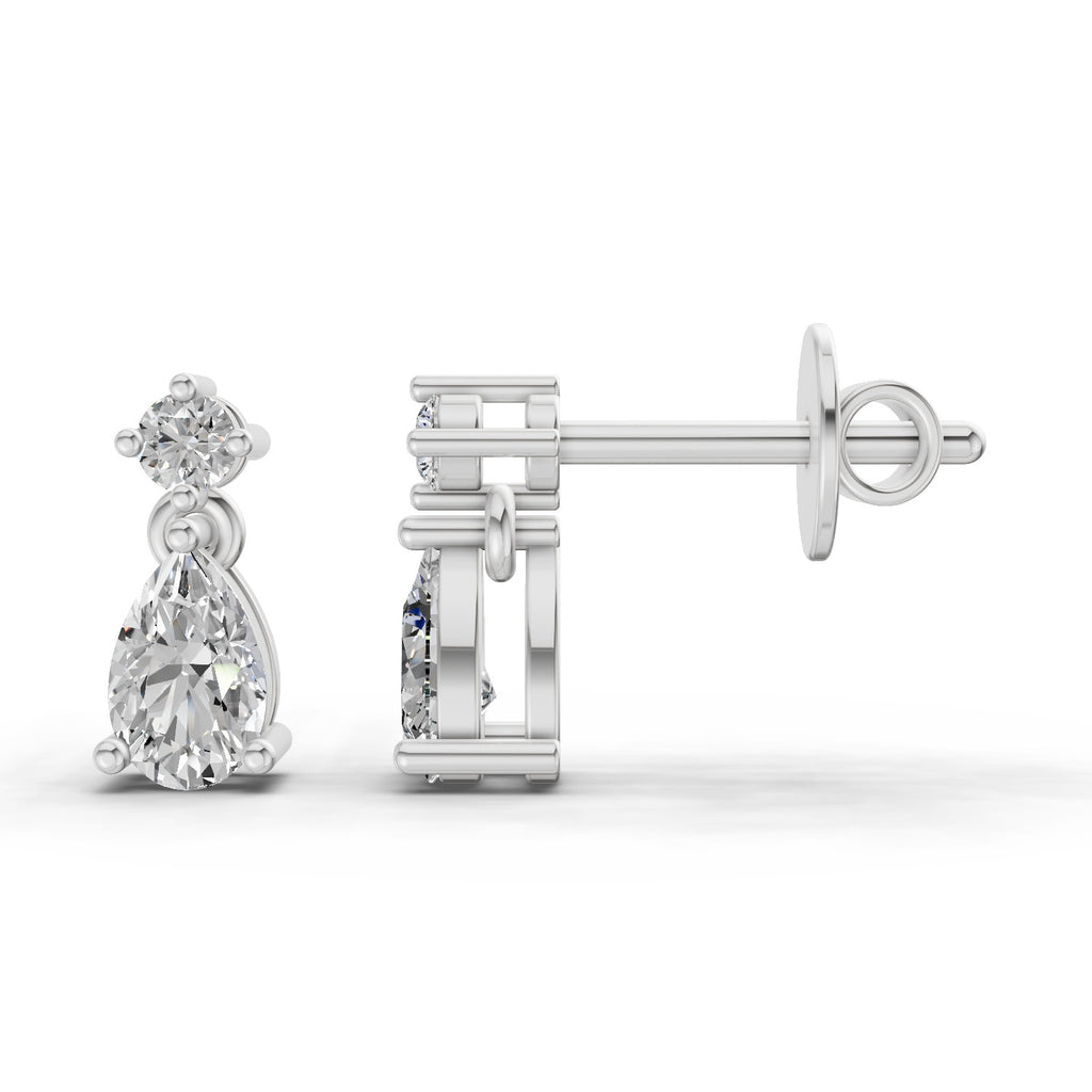 0.89 Carat Pear-Shaped Diamond Drop Stud Earrings 14K - White Gold