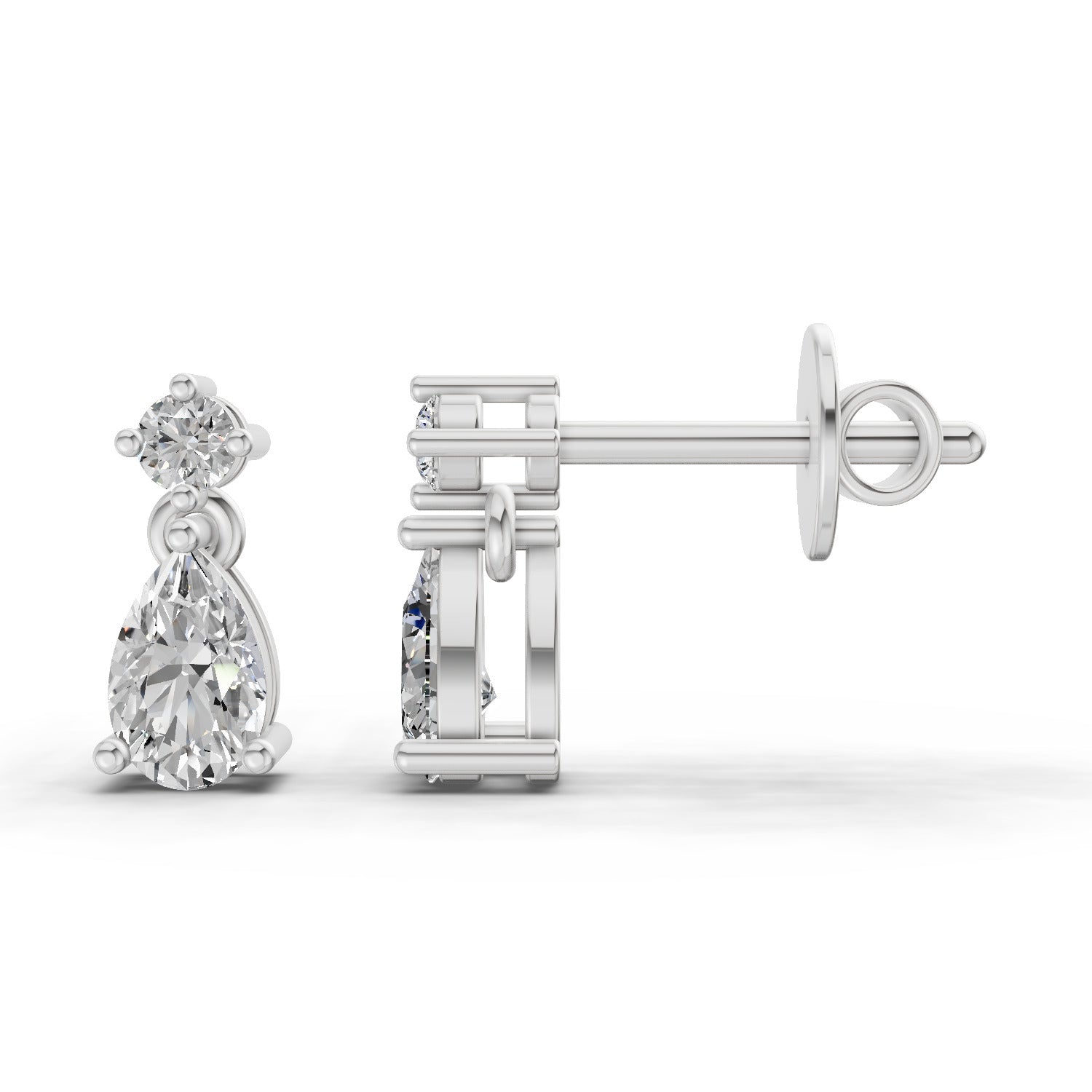 0.89 Carat Pear-Shaped Diamond Drop Stud Earrings 14K - White Gold