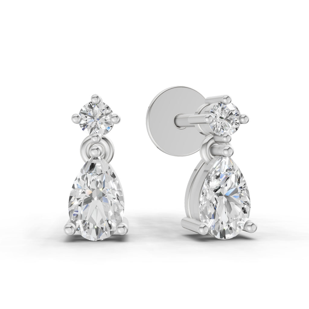 0.89 Carat Pear-Shaped Diamond Drop Stud Earrings 14K - White Gold