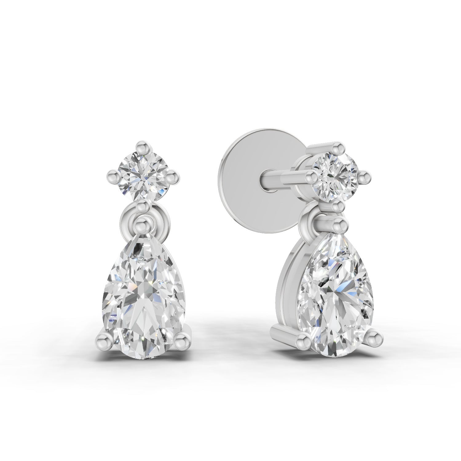 0.89 Carat Pear-Shaped Diamond Drop Stud Earrings 14K - White Gold