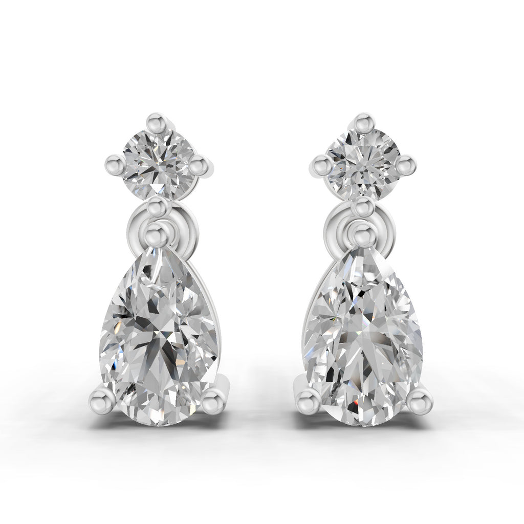 0.89 Carat Pear-Shaped Diamond Drop Stud Earrings 14K - White Gold
