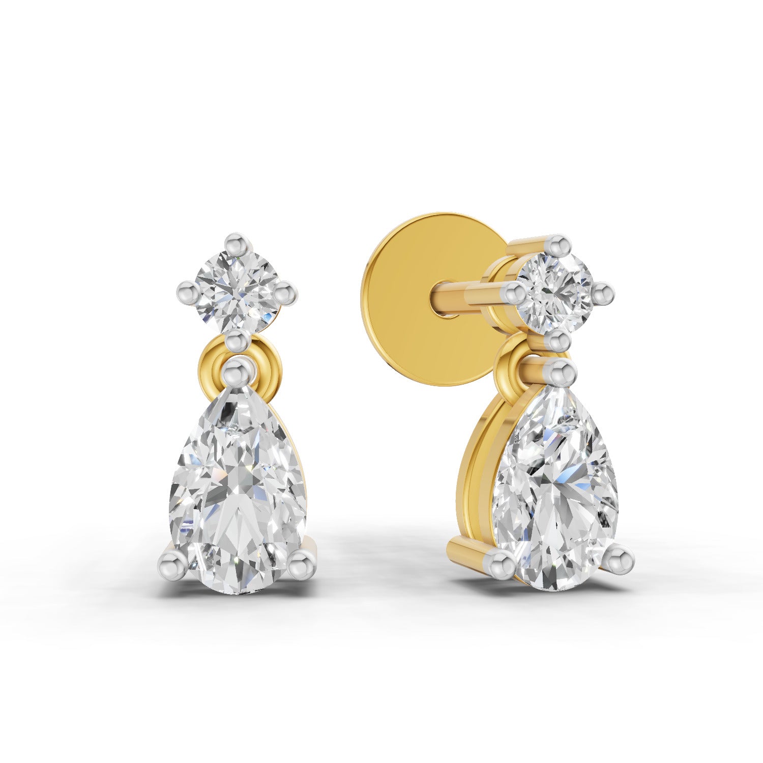 0.89 Carat Pear-Shaped Diamond Drop Stud Earrings 14K