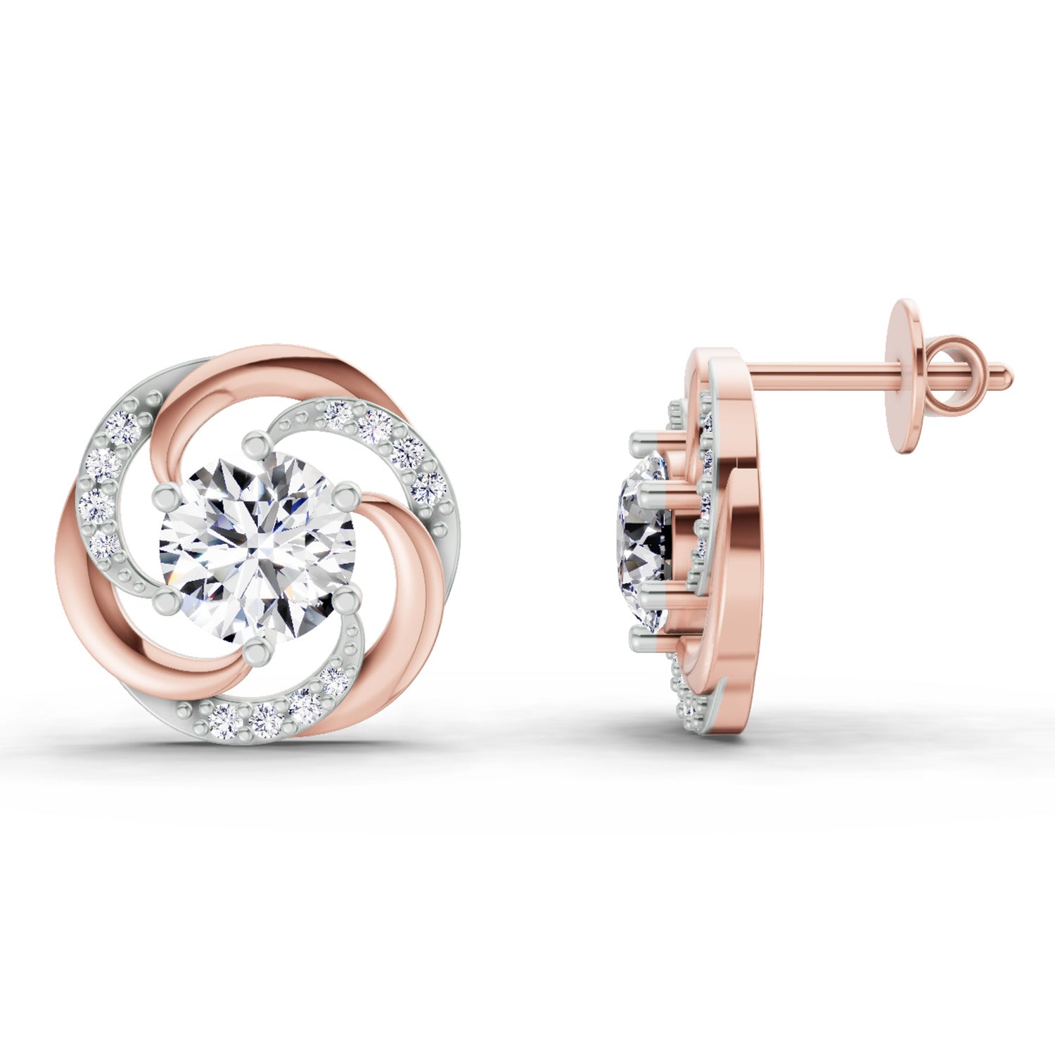 1.76 Carat Round Swirl Earrings 14K - Rose Gold