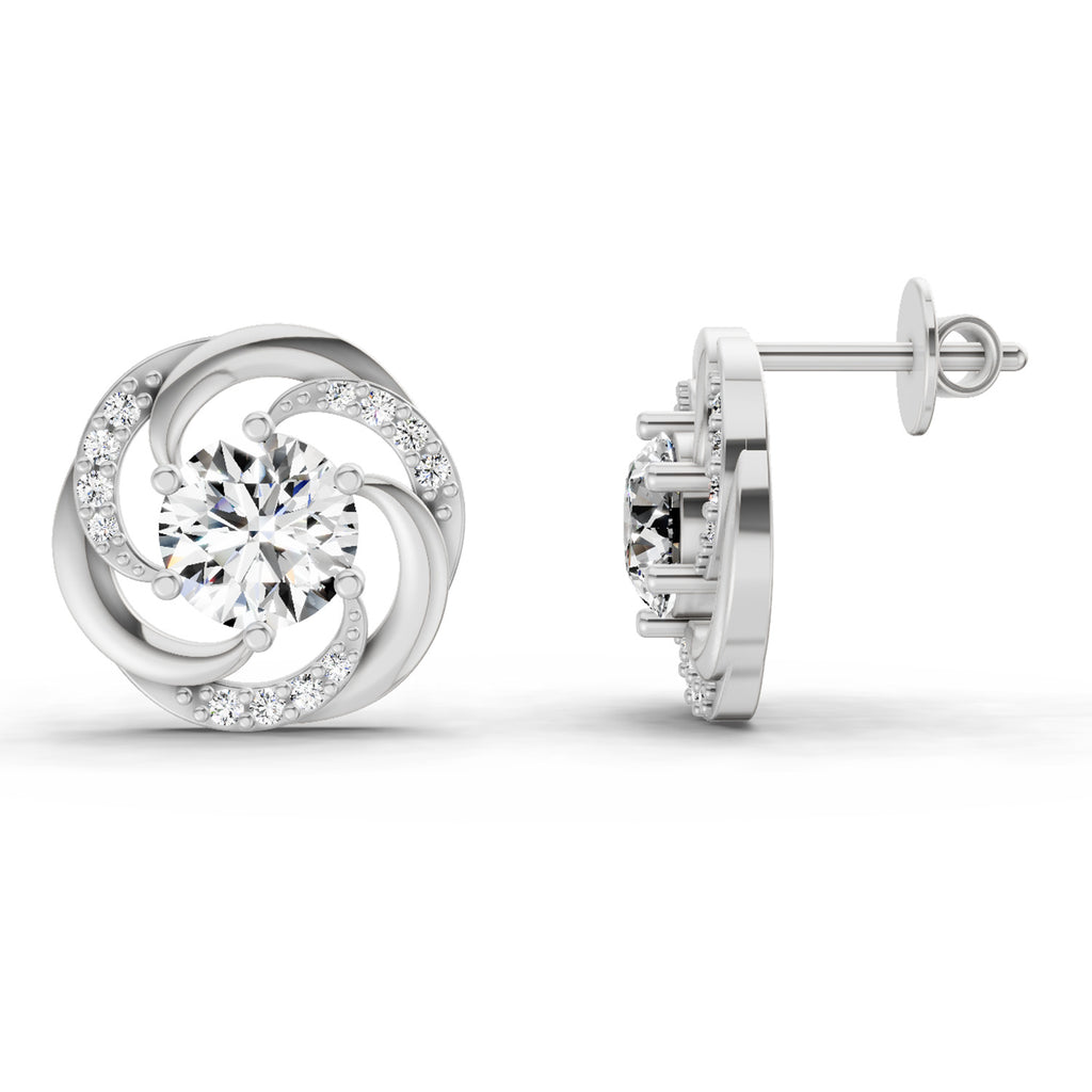 1.76 Carat Round Swirl Earrings 14K - White Gold