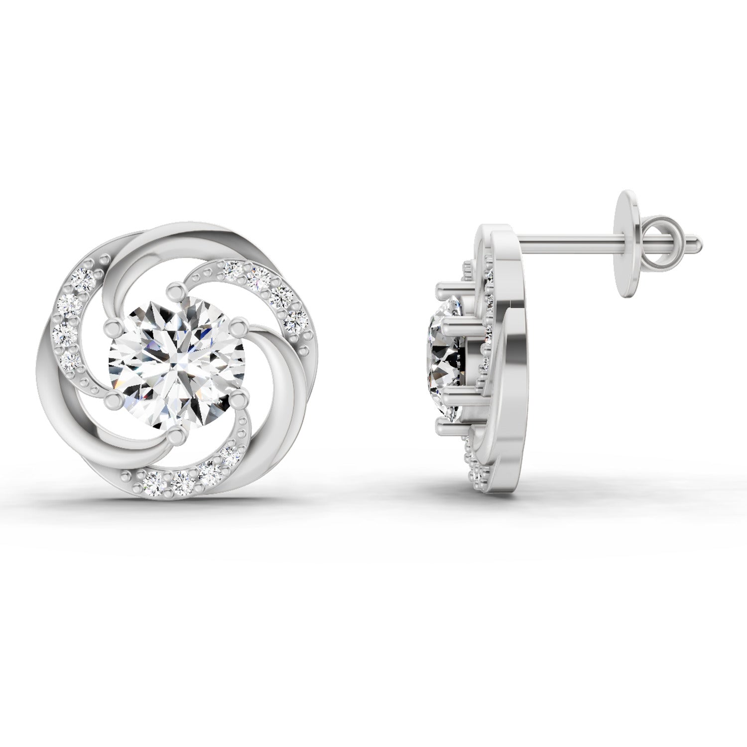 1.76 Carat Round Swirl Earrings 14K - White Gold