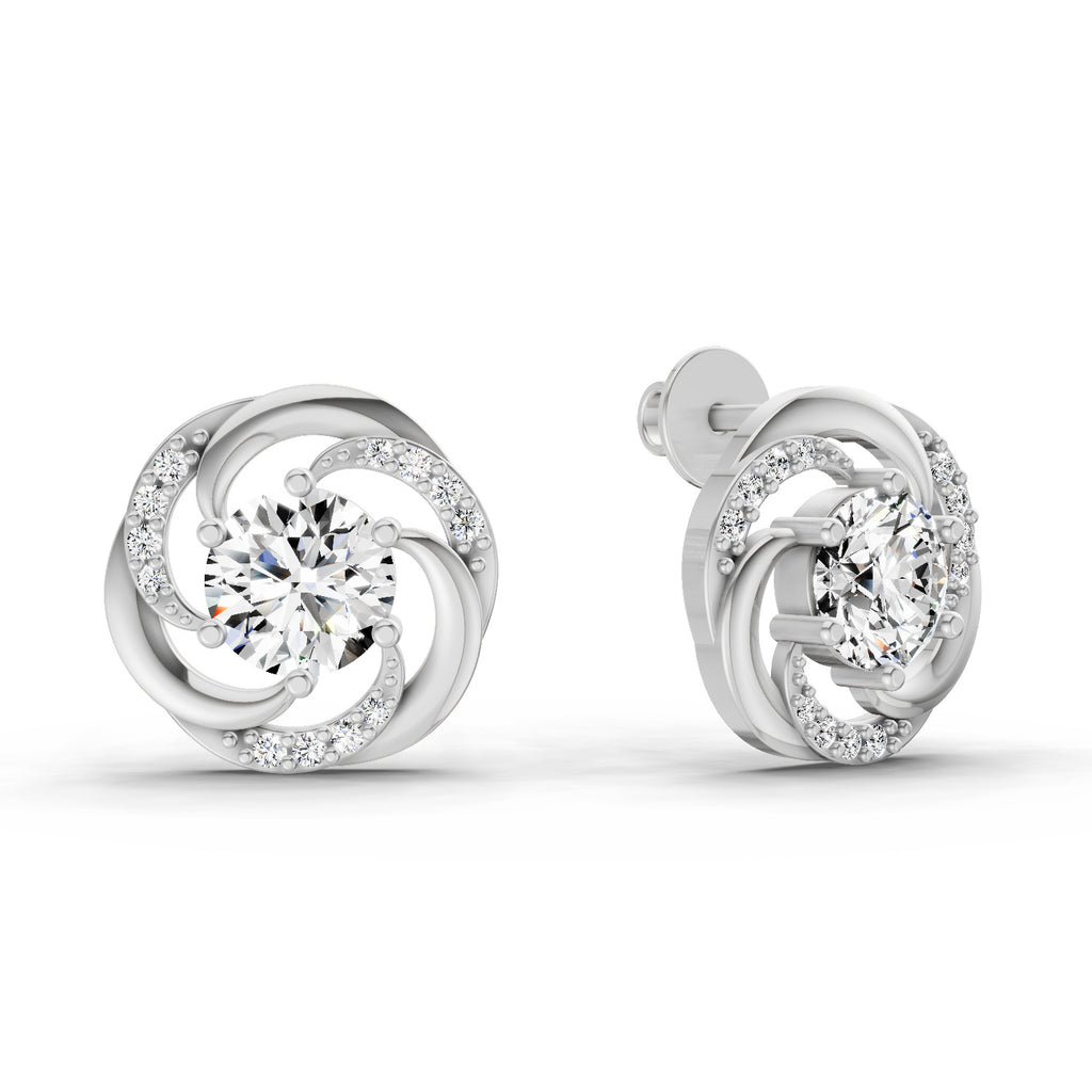 1.76 Carat Round Swirl Earrings 14K - White Gold