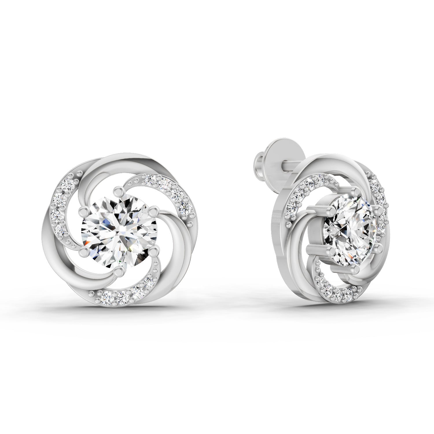 1.76 Carat Round Swirl Earrings 14K - White Gold