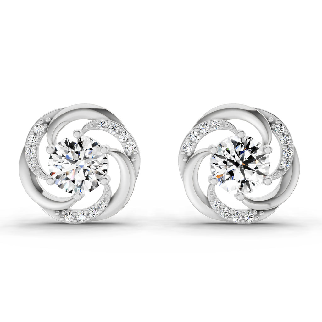 1.76 Carat Round Swirl Earrings 14K - White Gold