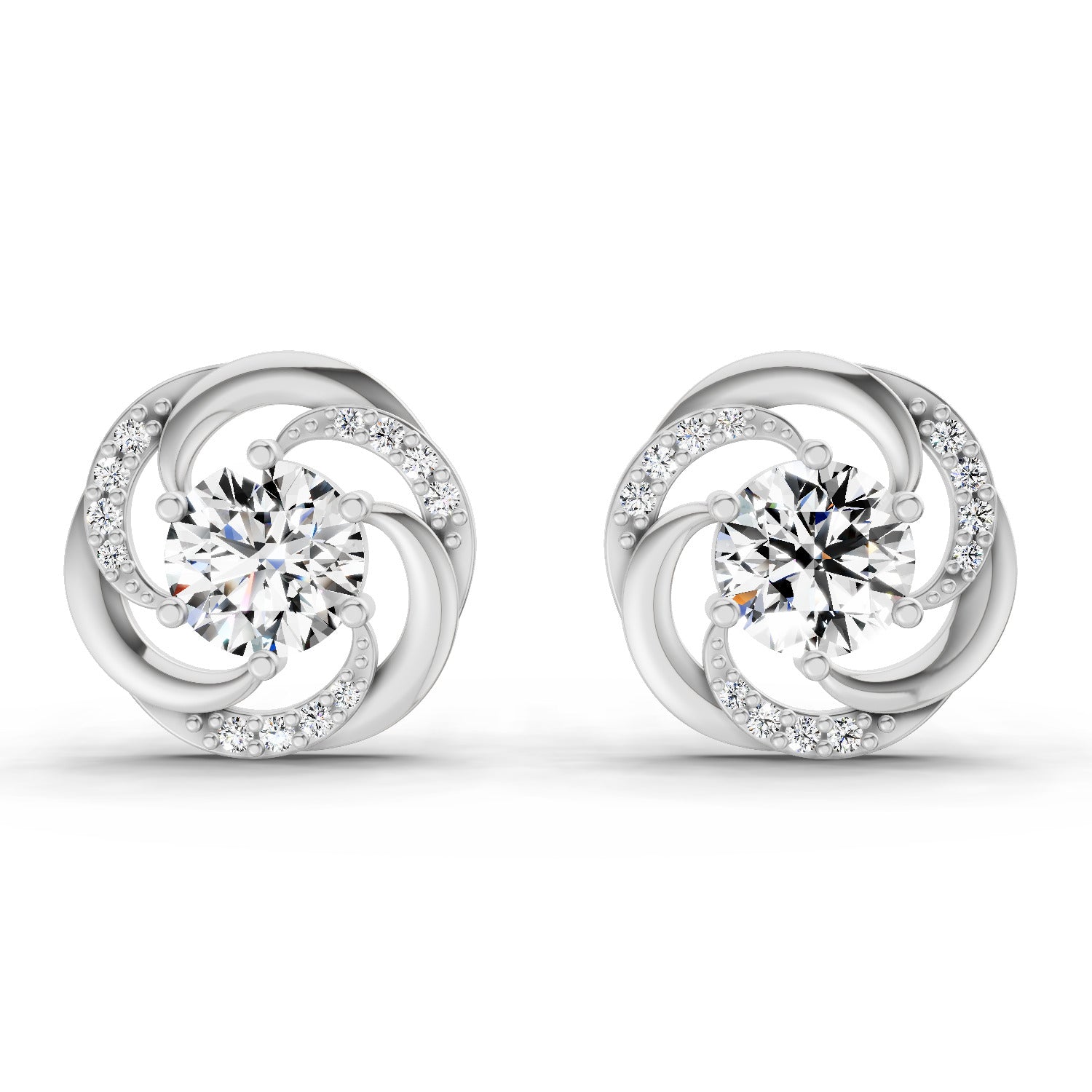 1.76 Carat Round Swirl Earrings 14K - White Gold