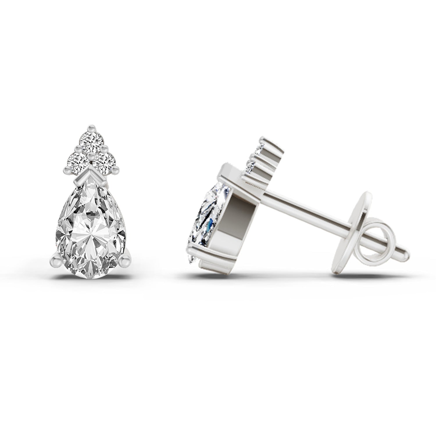 0.75 Carat Pear Stud Earrings 14K - White Gold