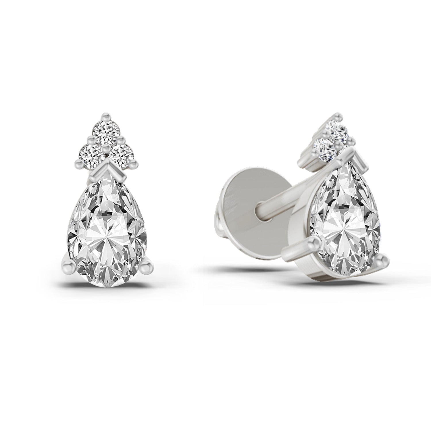 0.75 Carat Pear Stud Earrings 14K - White Gold