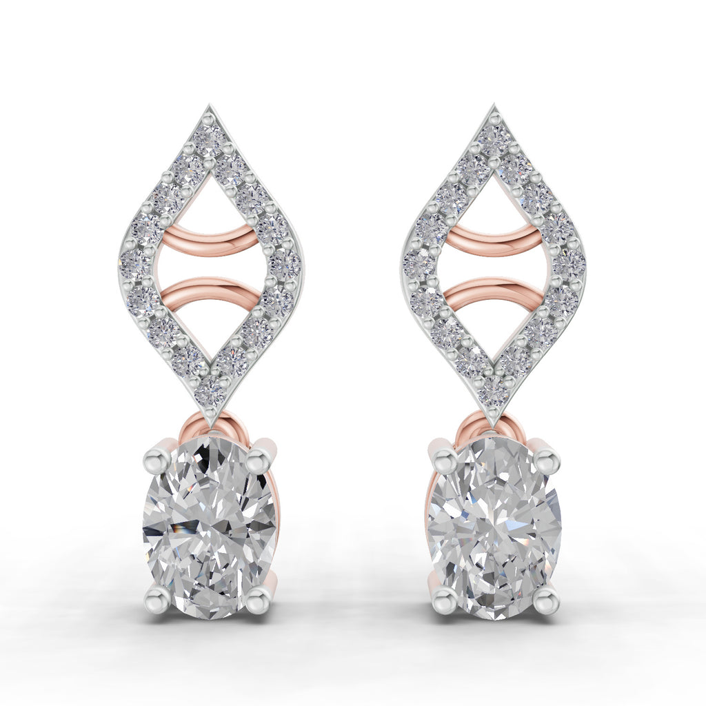 0.88 Carat Oval Diamond Leaf Drop Stud Earrings 14K - Rose Gold