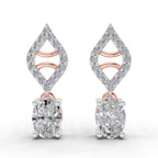0.88 Carat Oval Diamond Leaf Drop Stud Earrings 14K - Rose Gold