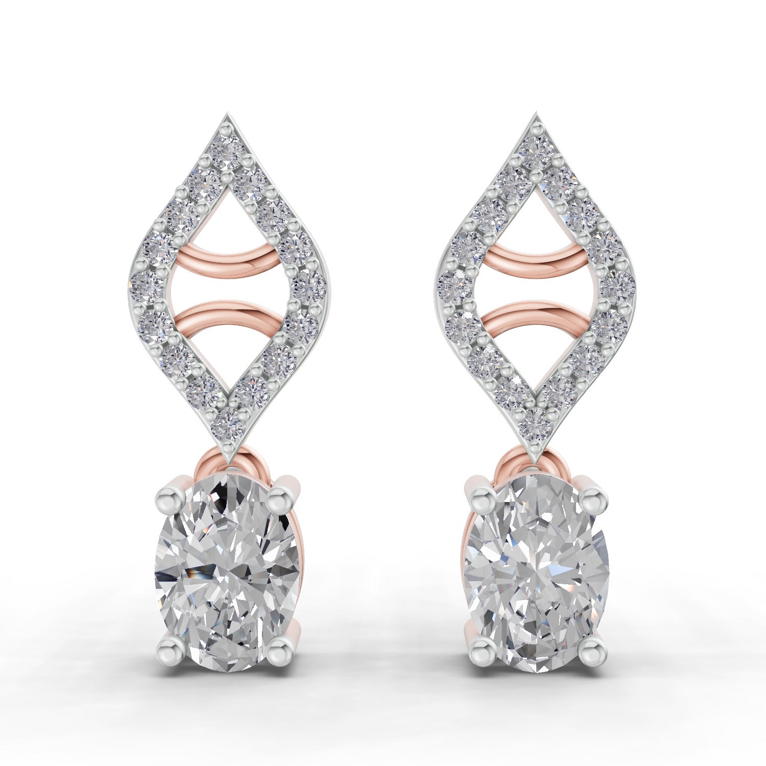 0.88 Carat Oval Diamond Leaf Drop Stud Earrings 14K - Rose Gold