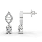 0.88 Carat Oval Diamond Leaf Drop Stud Earrings 14K - White Gold