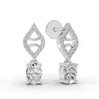 0.88 Carat Oval Diamond Leaf Drop Stud Earrings 14K - White Gold