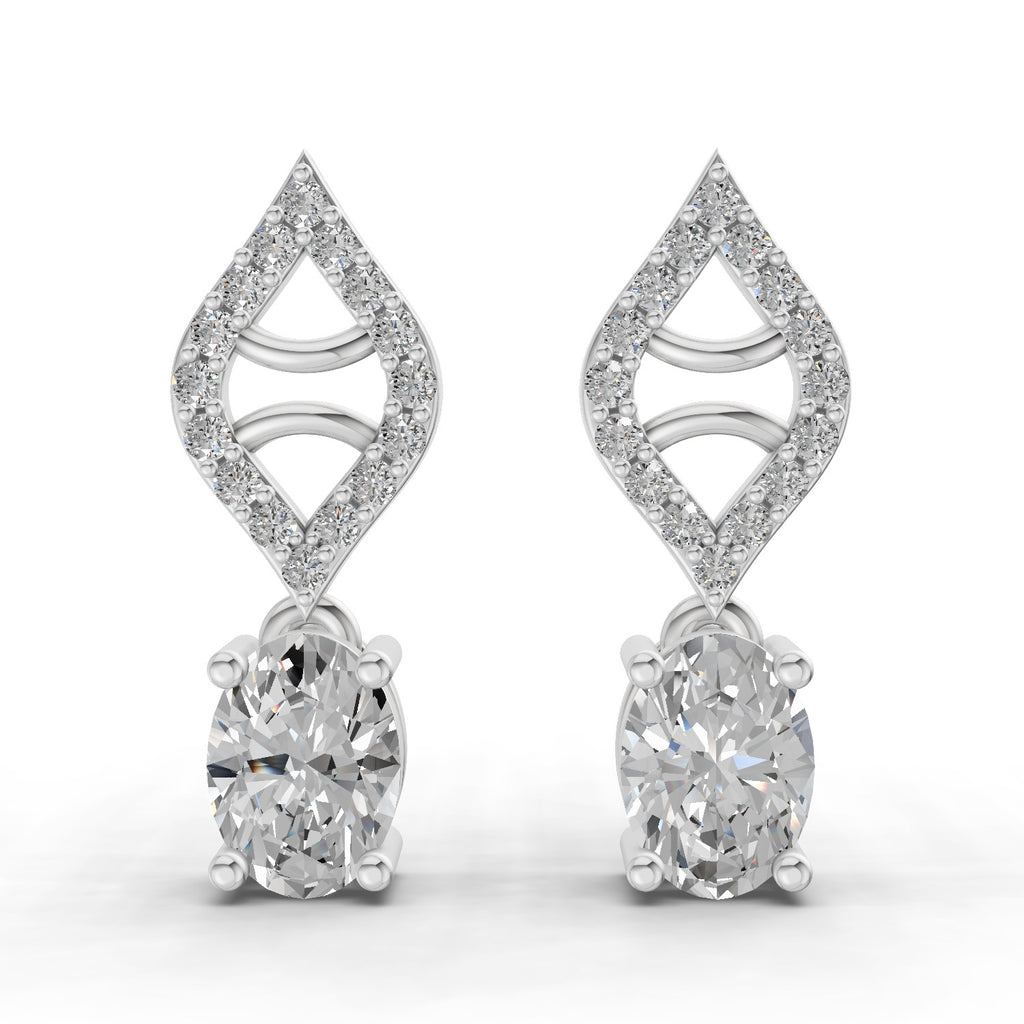 0.88 Carat Oval Diamond Leaf Drop Stud Earrings 14K - White Gold
