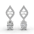 0.88 Carat Oval Diamond Leaf Drop Stud Earrings 14K - White Gold