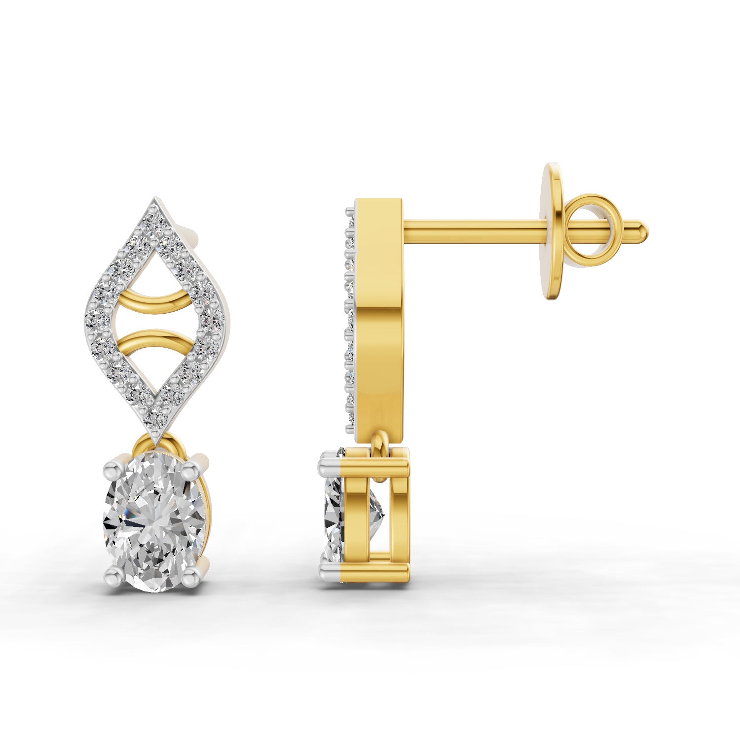 0.88 Carat Oval Diamond Leaf Drop Stud Earrings 14K
