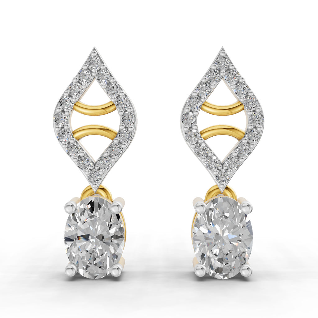 0.88 Carat Oval Diamond Leaf Drop Stud Earrings 14K