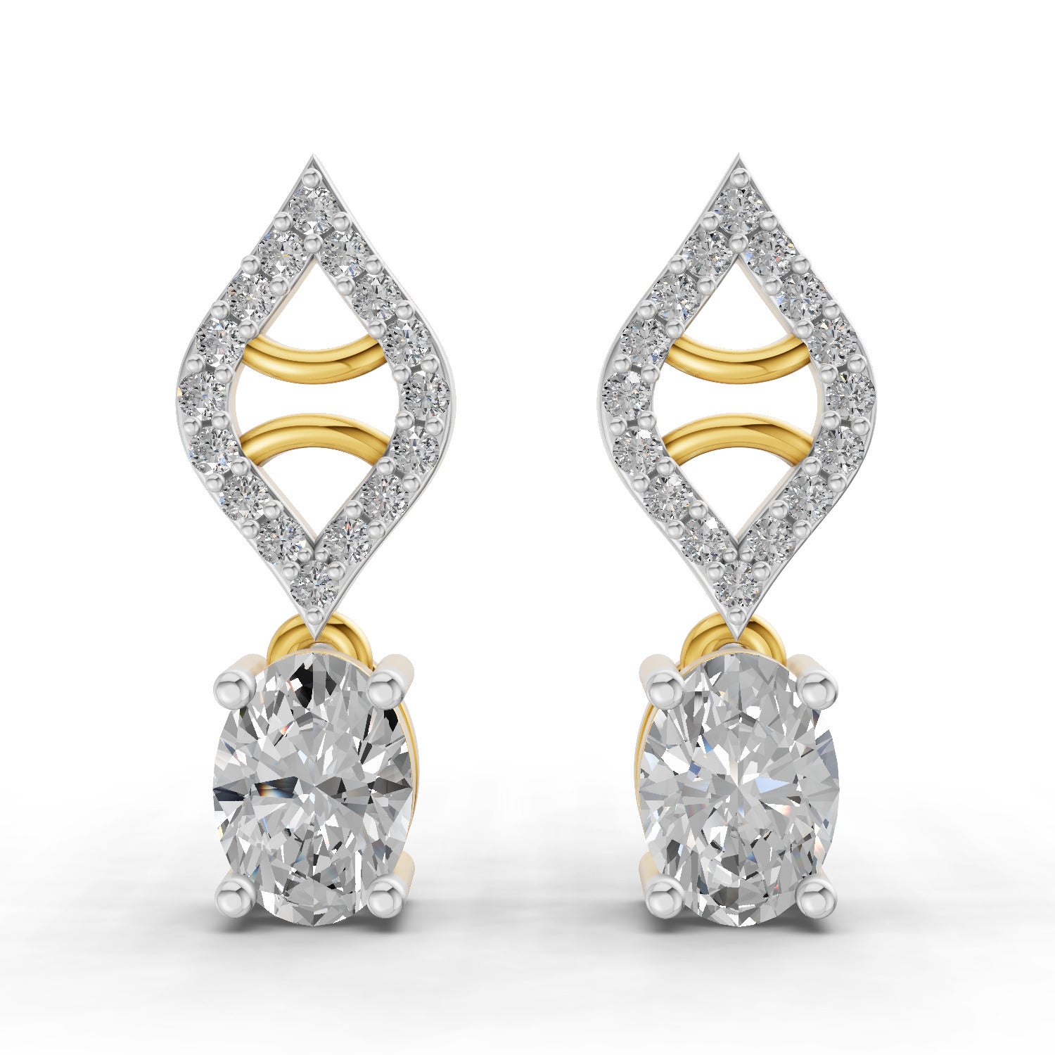 0.88 Carat Oval Diamond Leaf Drop Stud Earrings 14K