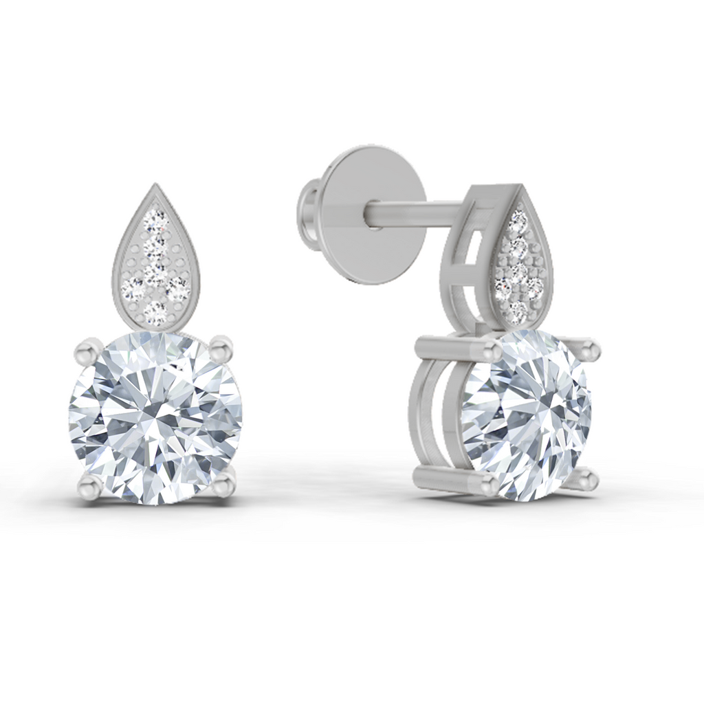 3.27 Carat Round Dangle Earrings 14K - White Gold