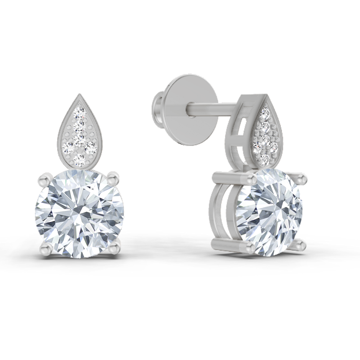 3.27 Carat Round Dangle Earrings 14K - White Gold