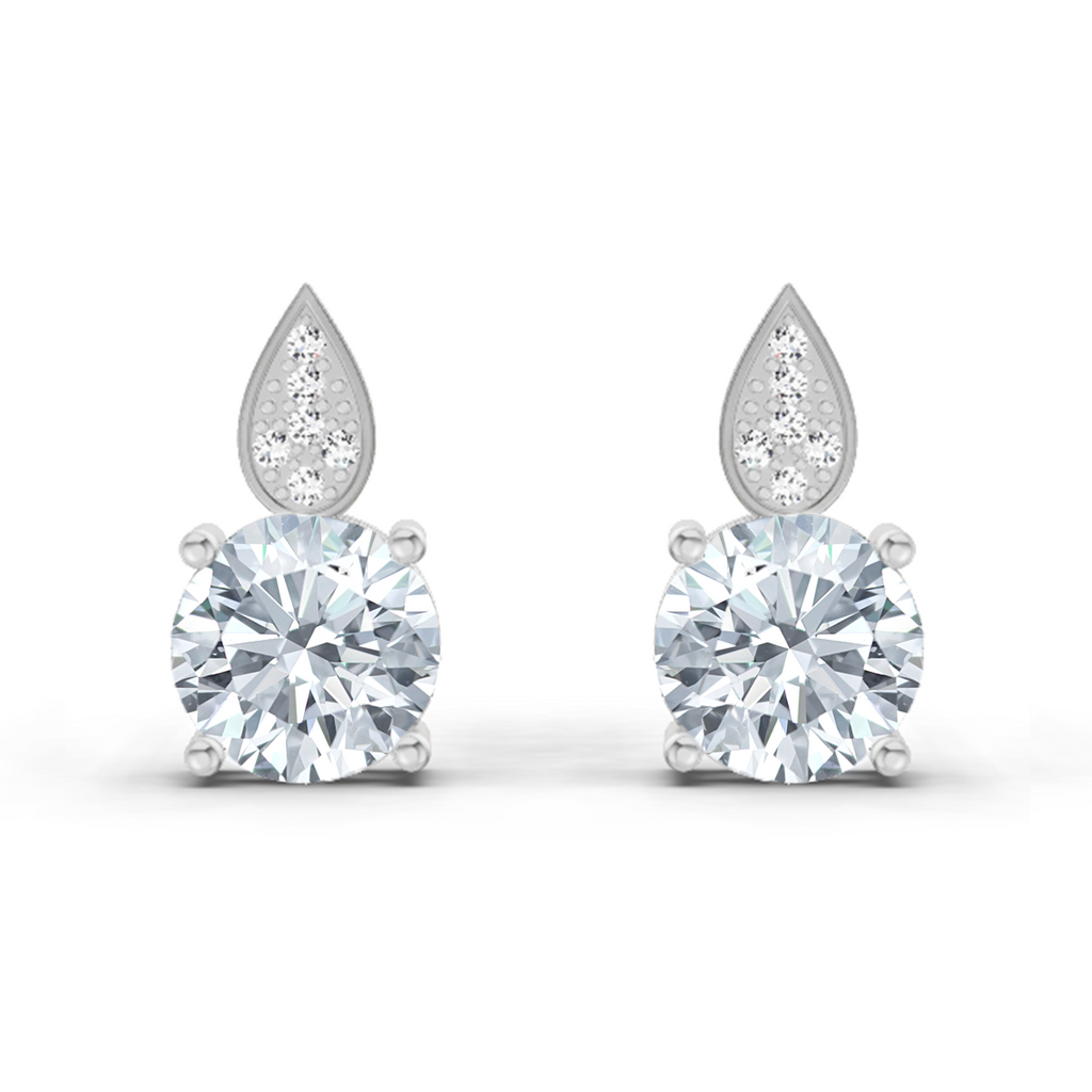 3.27 Carat Round Dangle Earrings 14K - White Gold