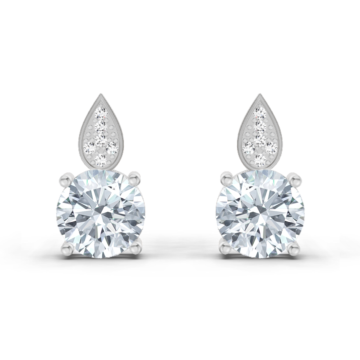 3.27 Carat Round Dangle Earrings 14K - White Gold