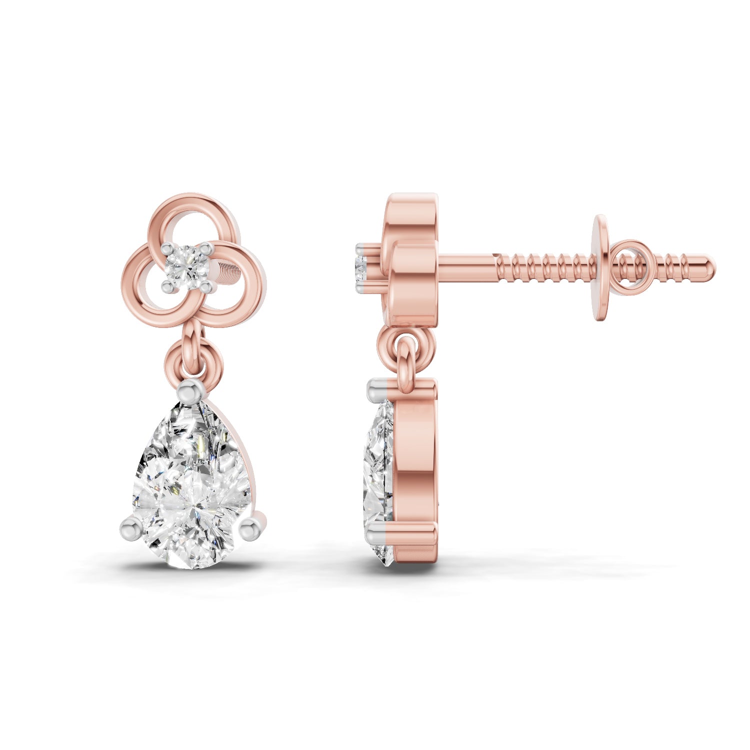 1.22 Carat Pear Shape Dangle Diamond Earrings 14K - Rose Gold