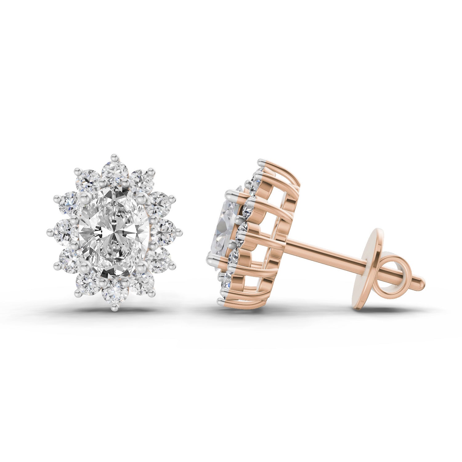 0.80 Carat Oval Cluster Diamond Stud Earrings 14K - Rose Gold