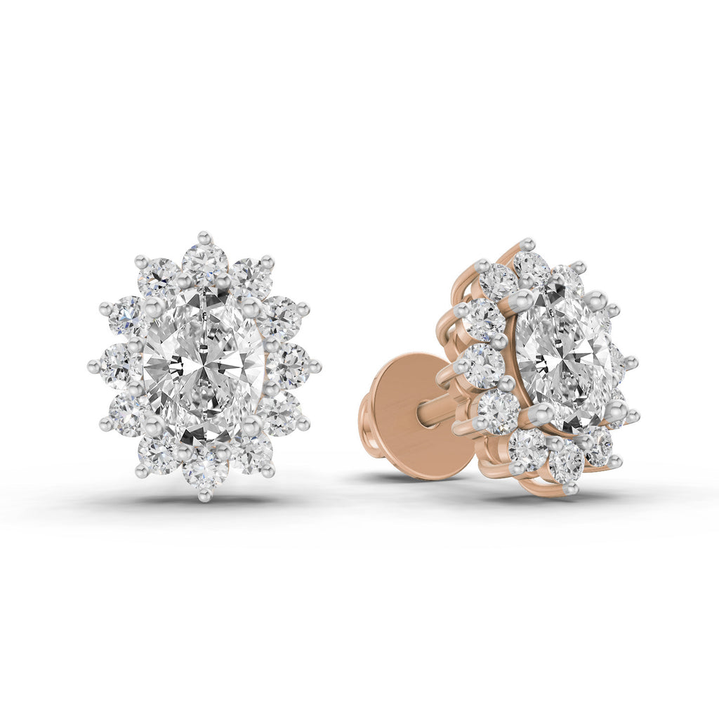 0.80 Carat Oval Cluster Diamond Stud Earrings 14K - Rose Gold