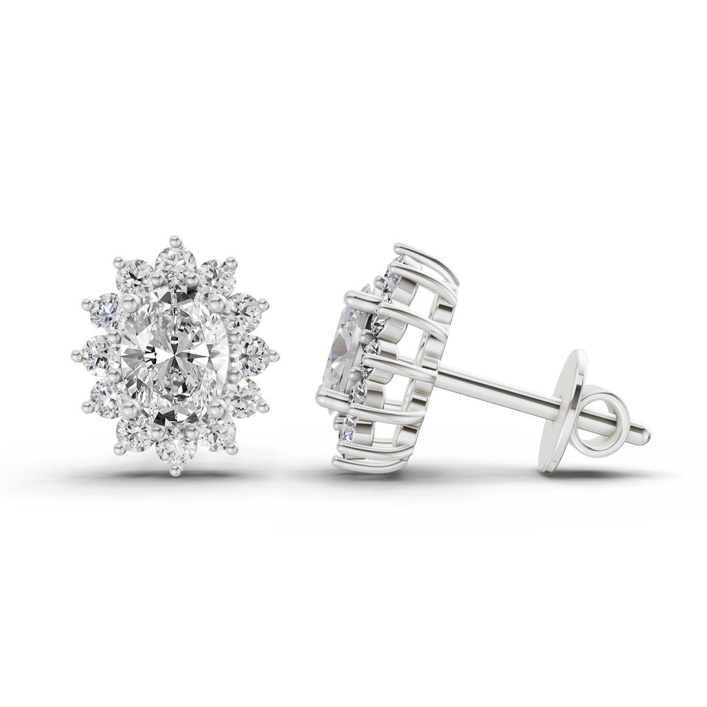0.80 Carat Oval Cluster Diamond Stud Earrings 14K - White Gold
