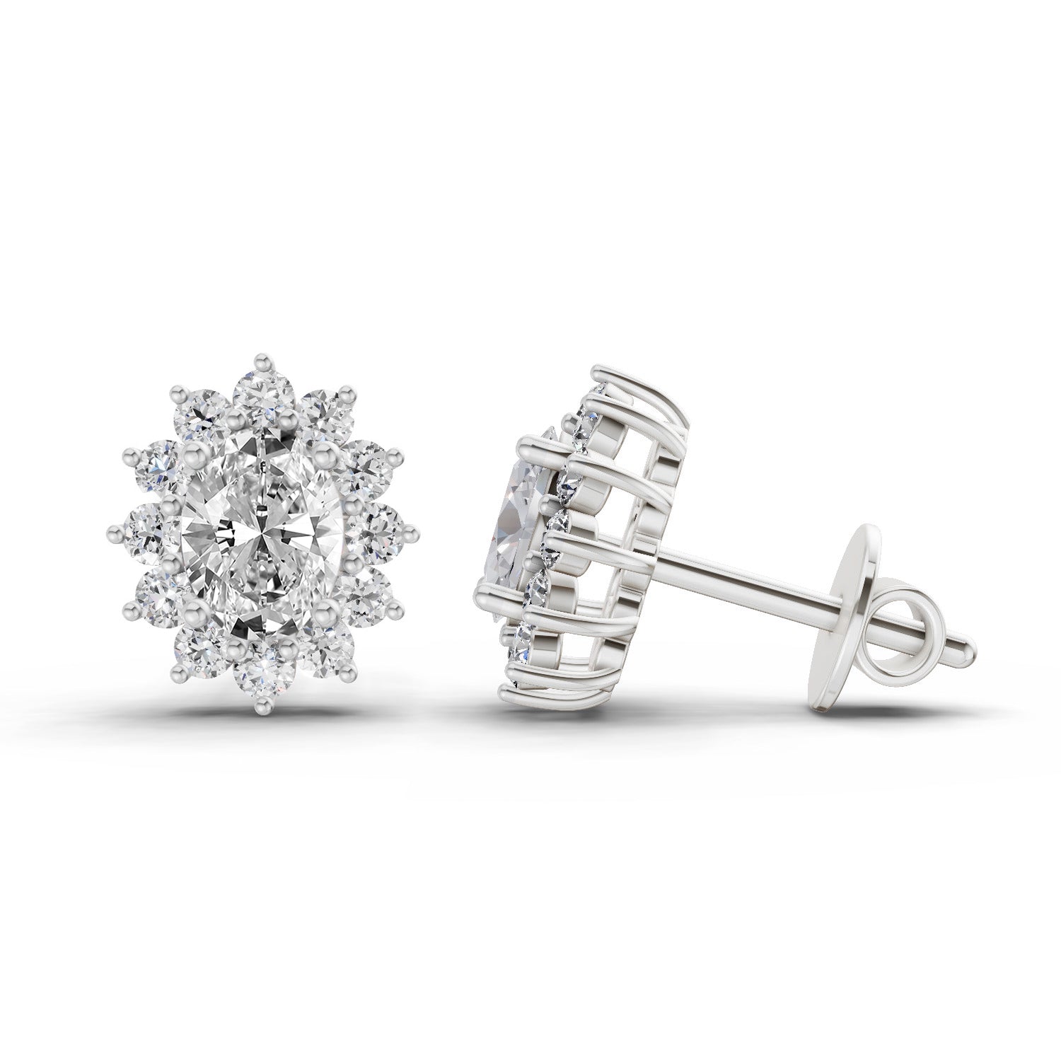 0.80 Carat Oval Cluster Diamond Stud Earrings 14K - White Gold